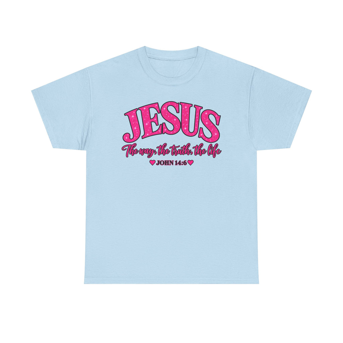 Christian T-Shirt — "JESUS The way, the truth, the life" (John 14:6) Pink Vintage Script