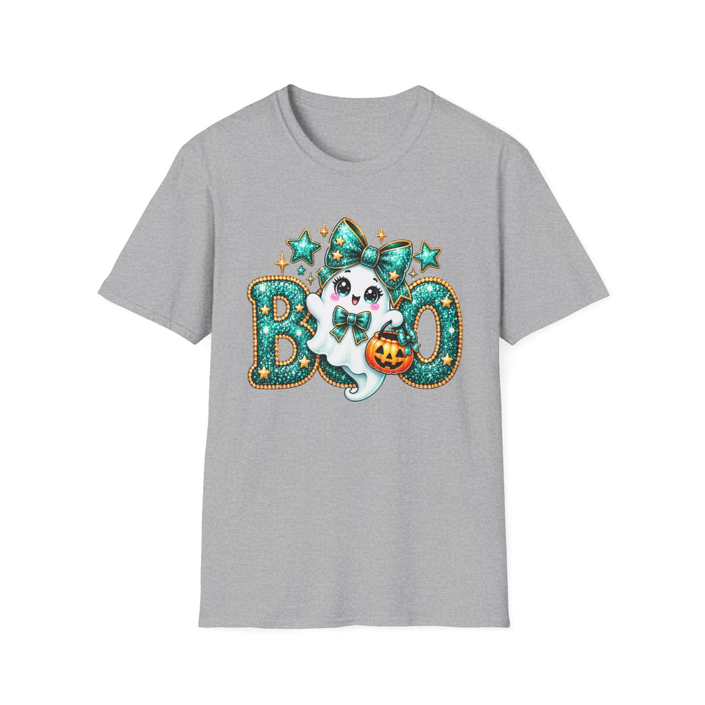 Boo Ghost Graphic T-Shirt — Cute Teal Glitter Halloween Tee