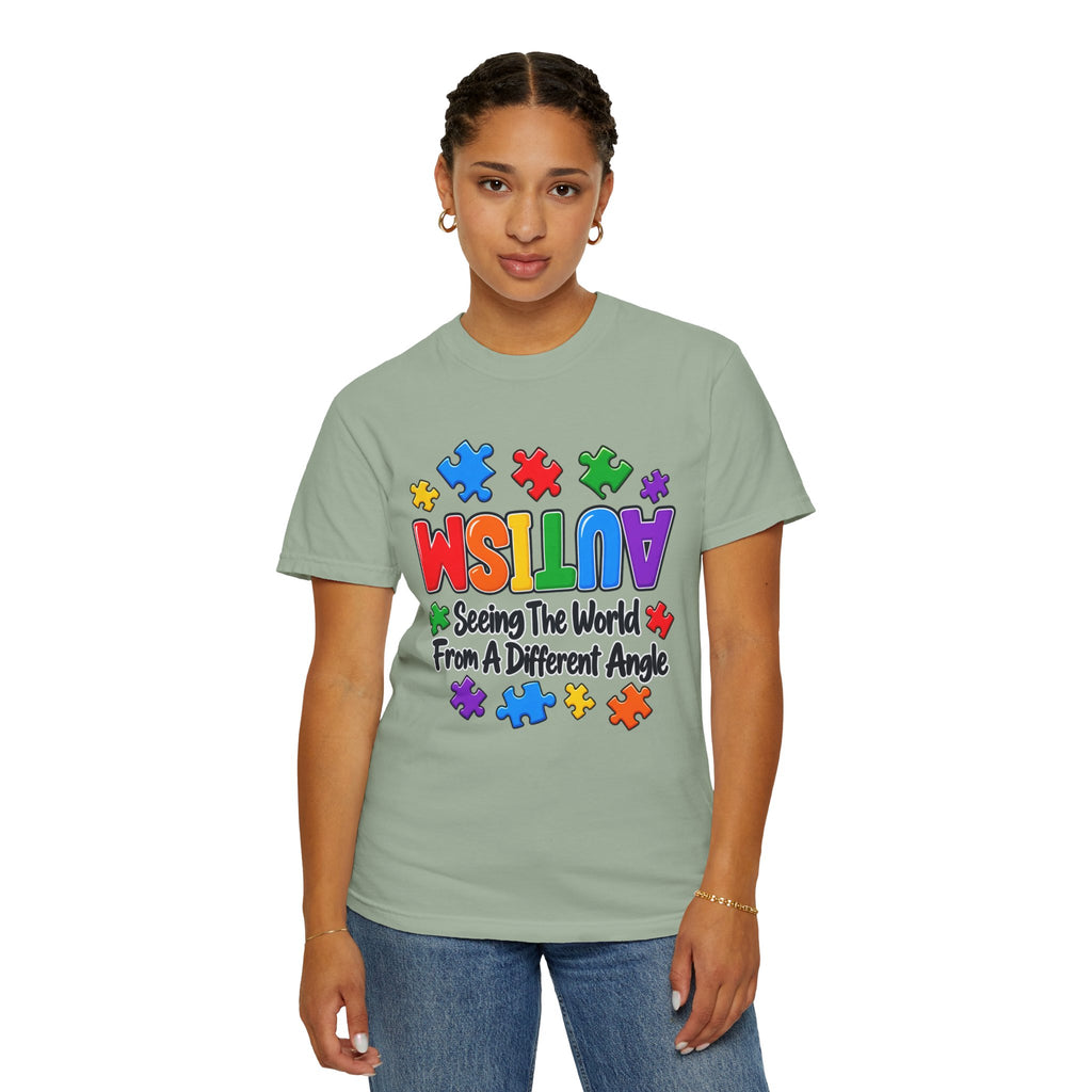 Autism Awareness T-Shirt — "Seeing the World From a Different Angle" Puzzle Design