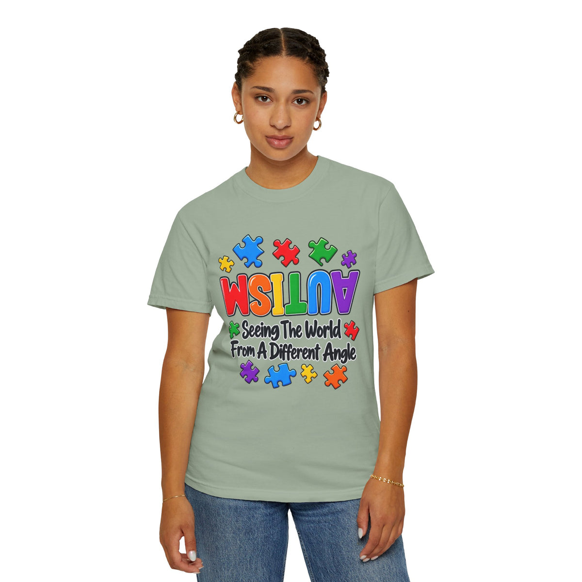 Autism Awareness T-Shirt — "Seeing the World From a Different Angle" Puzzle Design