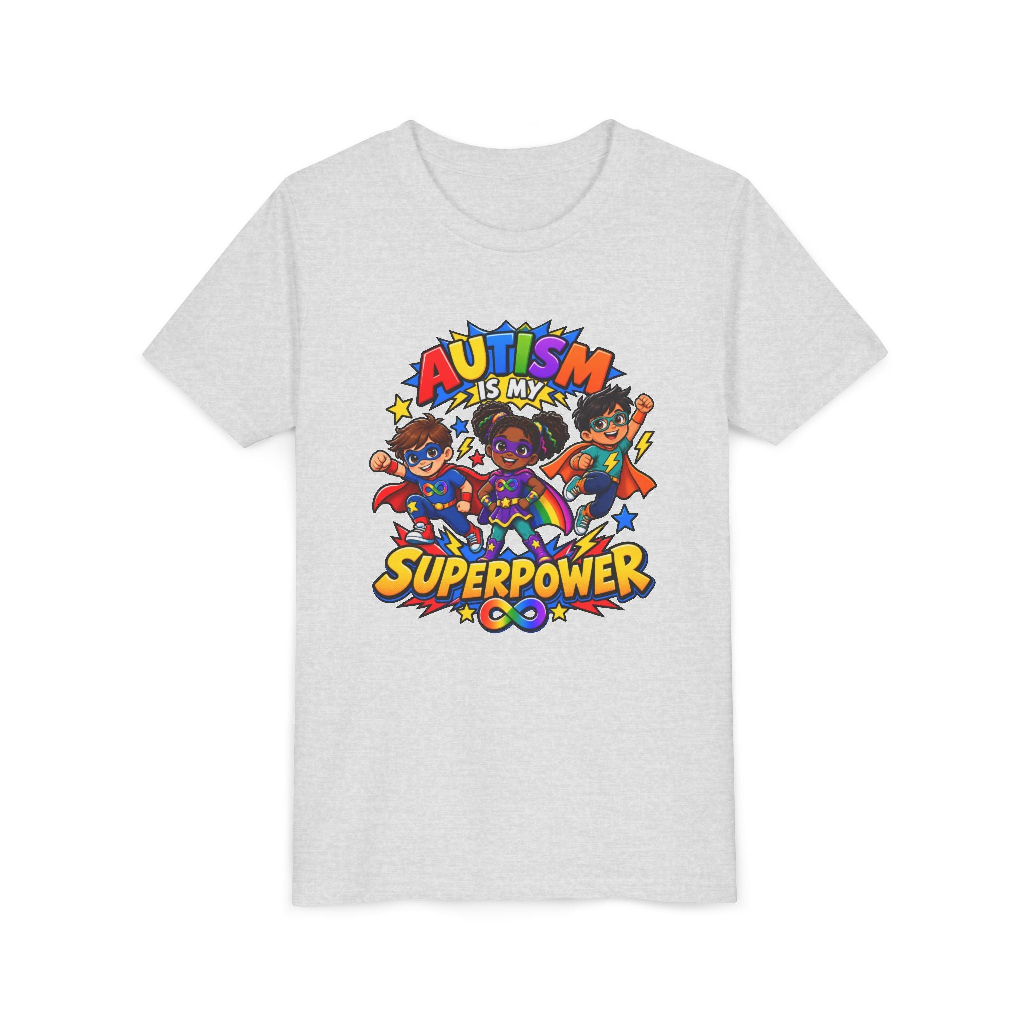 Youth Tee — "Autism Is My Superpower" Colorful Superhero Kids Shirt