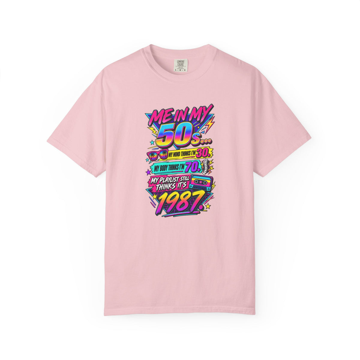 50th Birthday T-Shirt — "Me in My 50s... My Playlist Still Thinks It’s 1987" Retro Graphic Tee