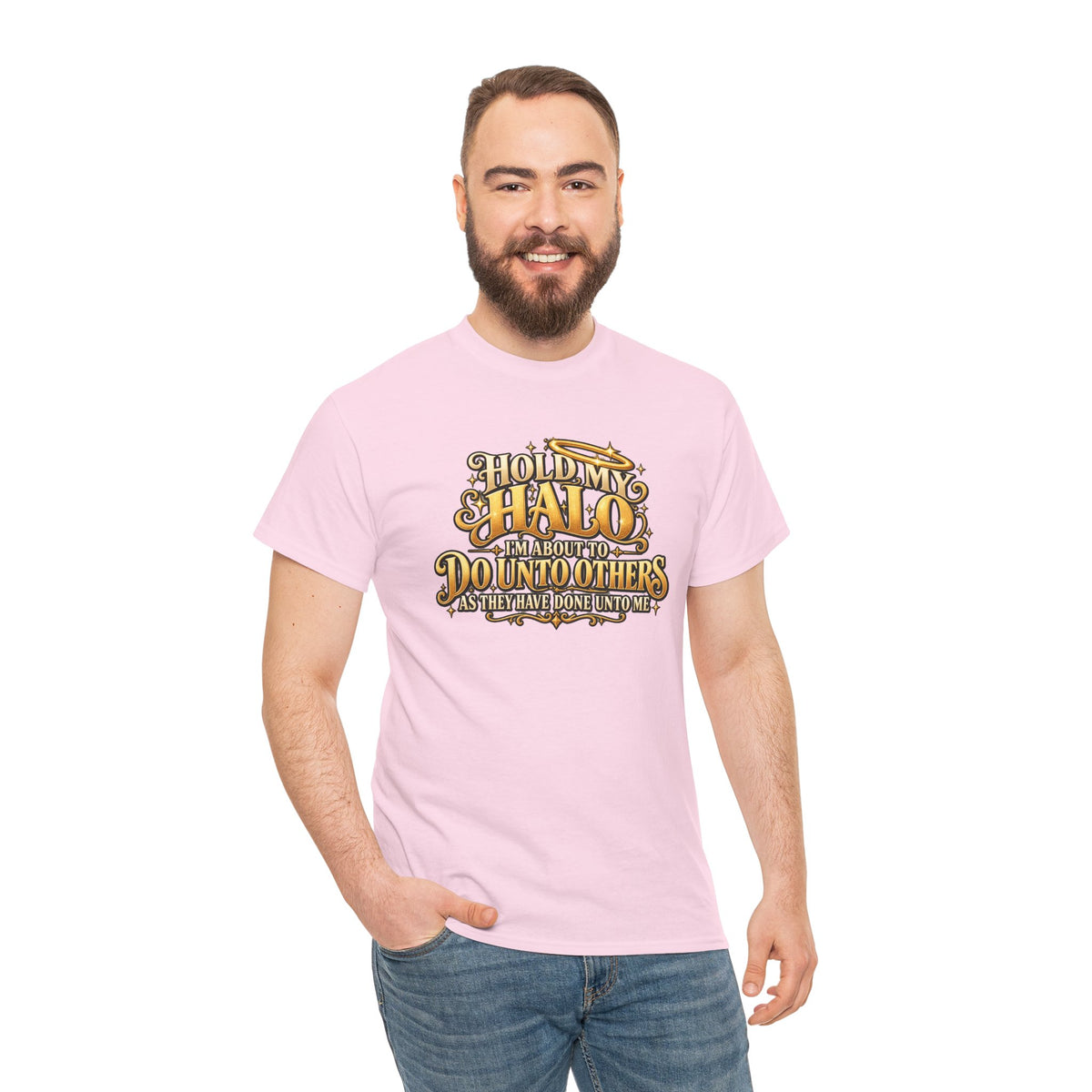 T-Shirt — "Hold My Halo I'm About To Do Unto Others" Vintage Faith Graphic Tee