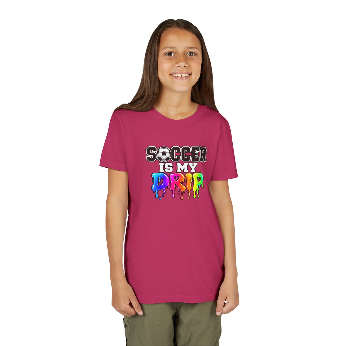 Youth Tee — "Soccer Is My Drip" Colorful Drip Soccer Graphic