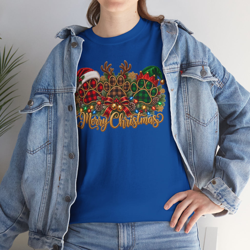 Merry Christmas Paw Prints Holiday Graphic Tee