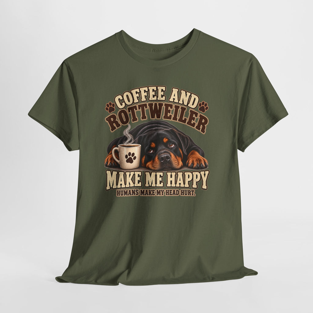 Coffee and Rottweiler Tee — "Coffee and Rottweiler Make Me Happy" Dog Lover Shirt