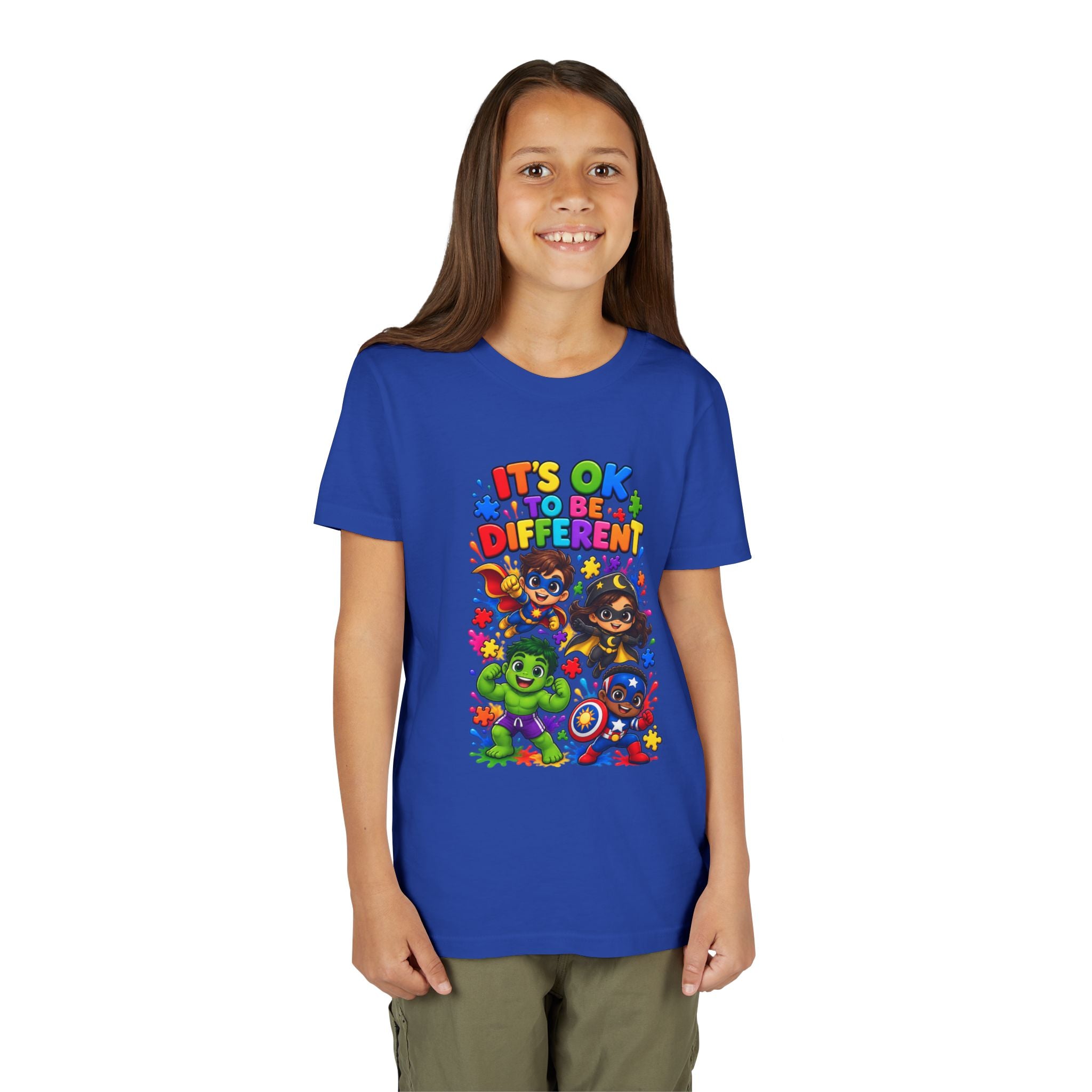 Kids T-Shirt — "It's OK to Be Different" Colorful Superhero Diversity Tee
