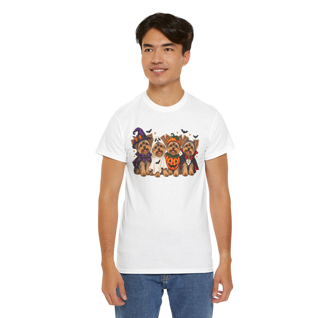 Halloween Yorkie T-Shirt — Cute Yorkies in Costumes (Pumpkin, Ghost, Witch, Vampire)