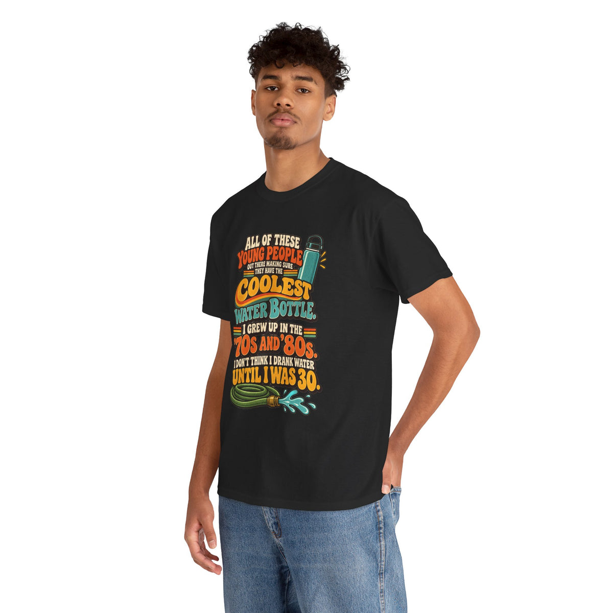 Retro 70s-80s Funny Water Bottle Tee — "Coolest Water Bottle" Graphic T-Shirt