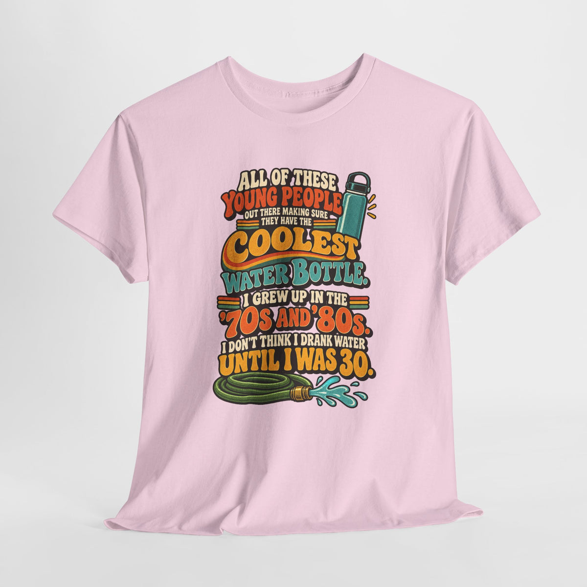 Retro 70s-80s Funny Water Bottle Tee — "Coolest Water Bottle" Graphic T-Shirt