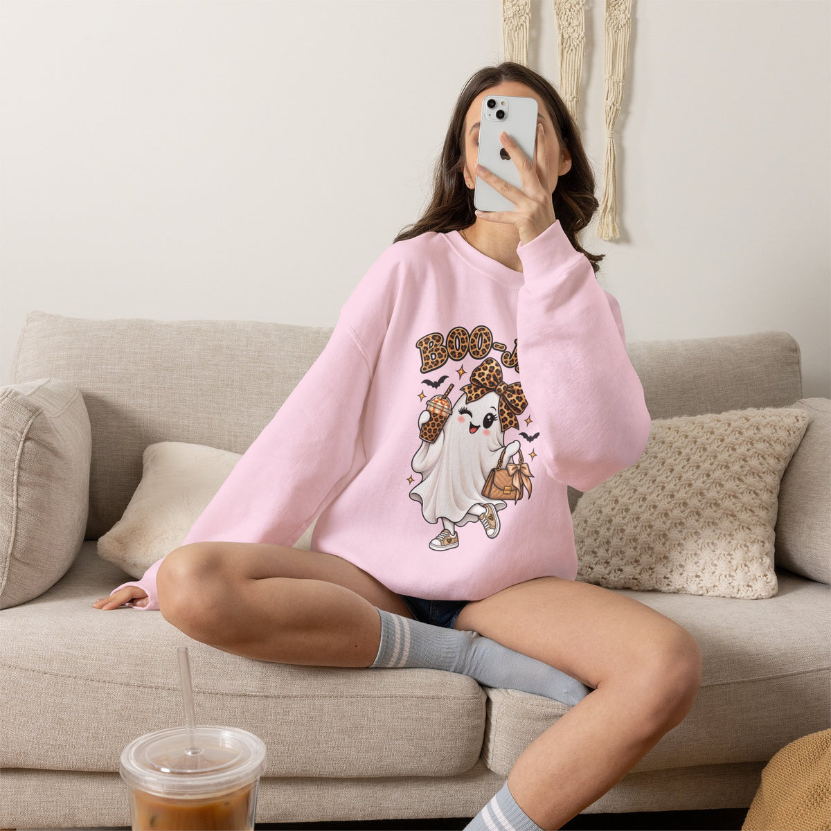 Ghost Trick Crewneck Sweatshirt — "Boo-tiful" Leopard Halloween Ghost Design