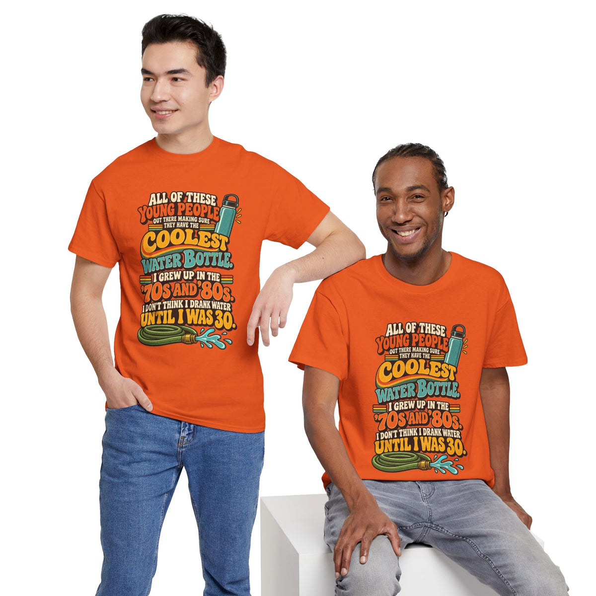 Retro 70s-80s Funny Water Bottle Tee — "Coolest Water Bottle" Graphic T-Shirt