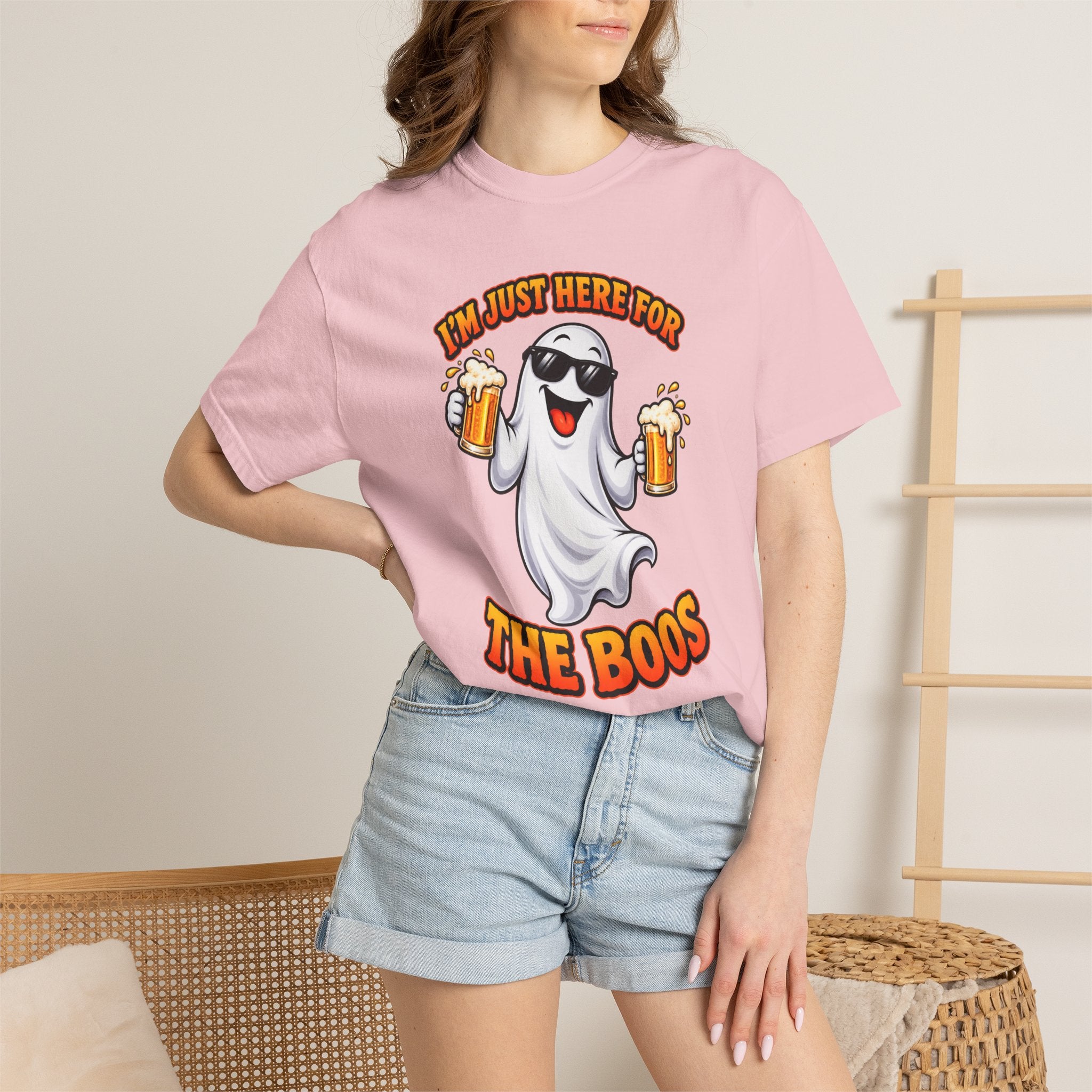 Halloween Beer Ghost T-Shirt - "I'm Just Here For The Boos" Party Tee