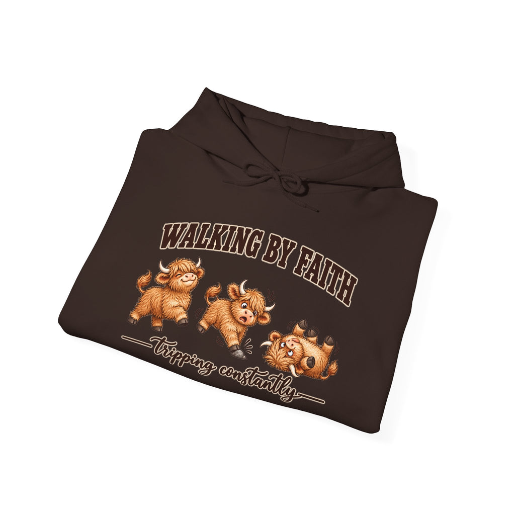 Walking by Faith Christian Highland Cow Hoodie