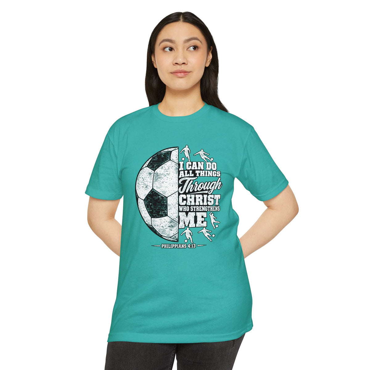 Christian Soccer T-Shirt — “I Can Do All Things Through Christ” Faith Soccer Tee