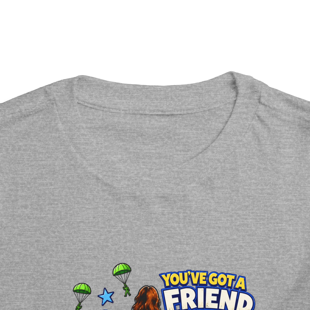 Toddler Tee — "You’ve Got a Friend in Him" Cartoon Faith & Toy Heroes Shirt