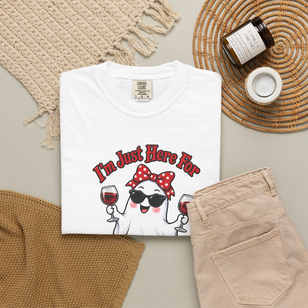 Wine Ghost T-Shirt — "I'm Just Here For The Spirits" Halloween Tee