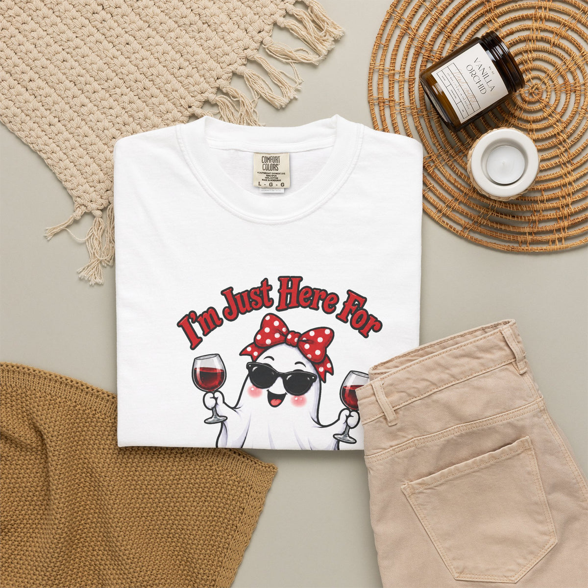 Wine Ghost T-Shirt — "I'm Just Here For The Spirits" Halloween Tee