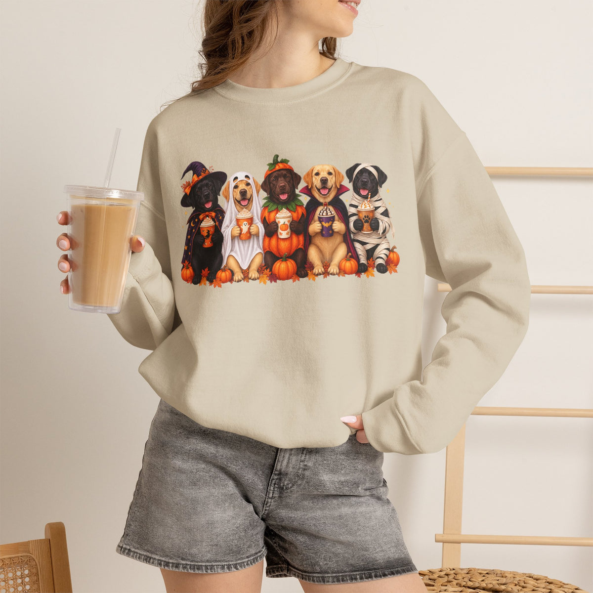 Halloween Dogs Crewneck Sweatshirt — Cute Puppies in Costumes Fall Pullover
