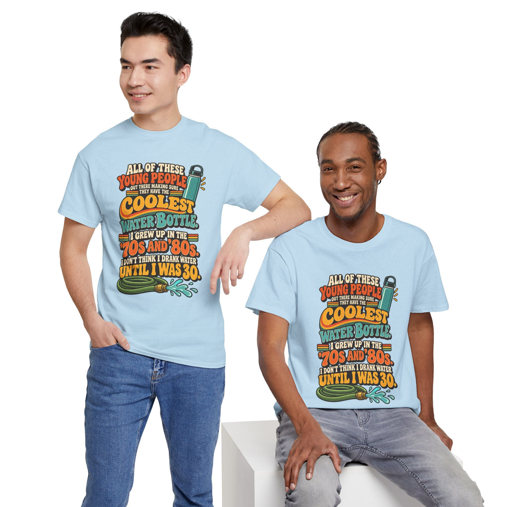 Retro 70s-80s Funny Water Bottle Tee — "Coolest Water Bottle" Graphic T-Shirt