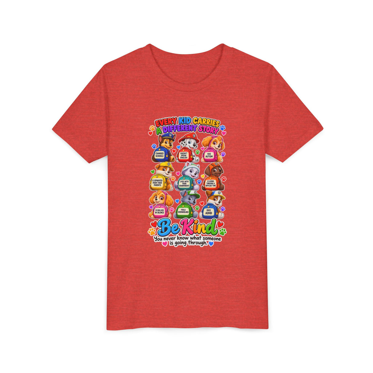 Be Kind Youth Short Sleeve Tee – Colorful Cartoon Character Shirt
