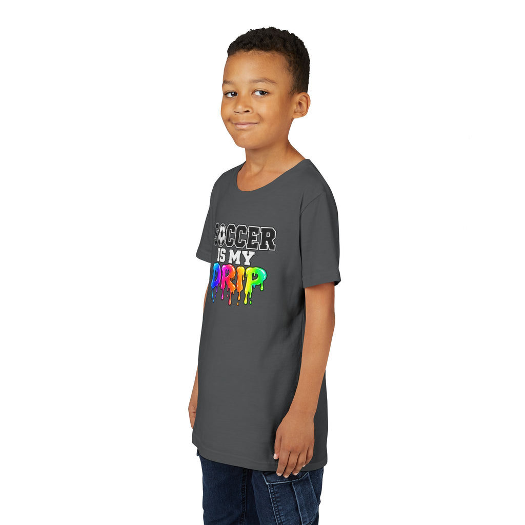 Youth Tee — "Soccer Is My Drip" Colorful Drip Soccer Graphic