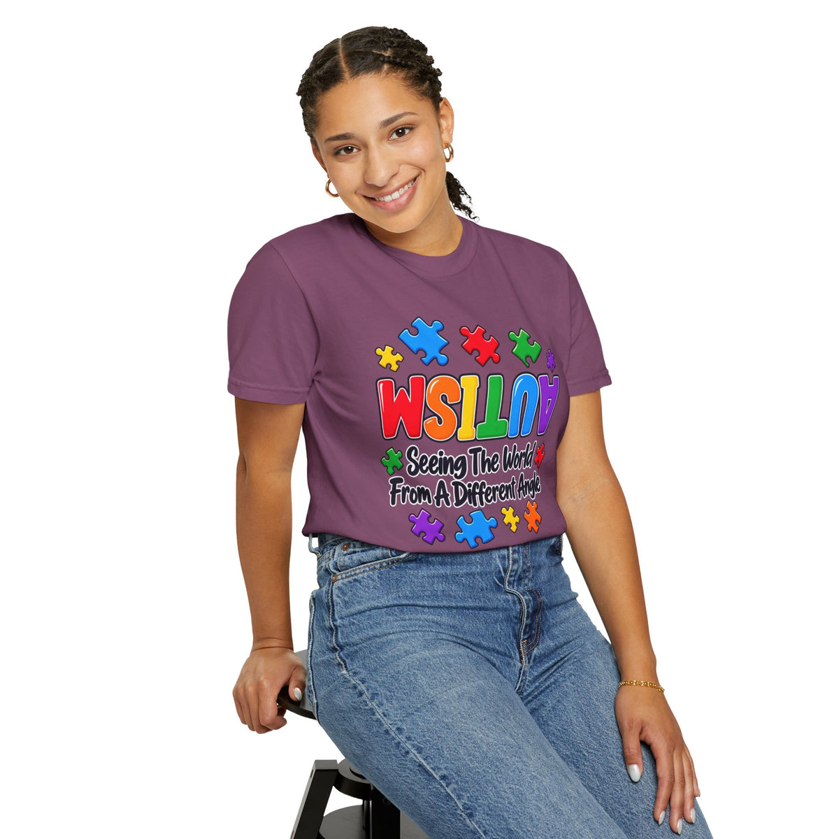 Autism Awareness T-Shirt — "Seeing the World From a Different Angle" Puzzle Design