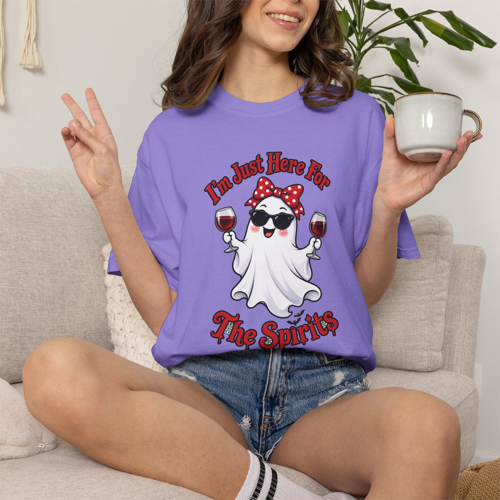 Wine Ghost T-Shirt — "I'm Just Here For The Spirits" Halloween Tee