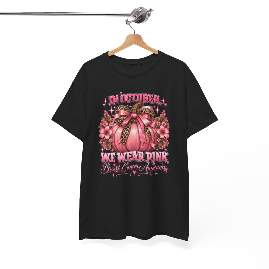 Breast Cancer Awareness T-Shirt — "In October We Wear Pink" Pumpkin Design