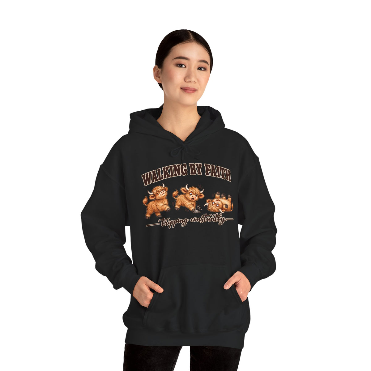 Walking by Faith Christian Highland Cow Hoodie