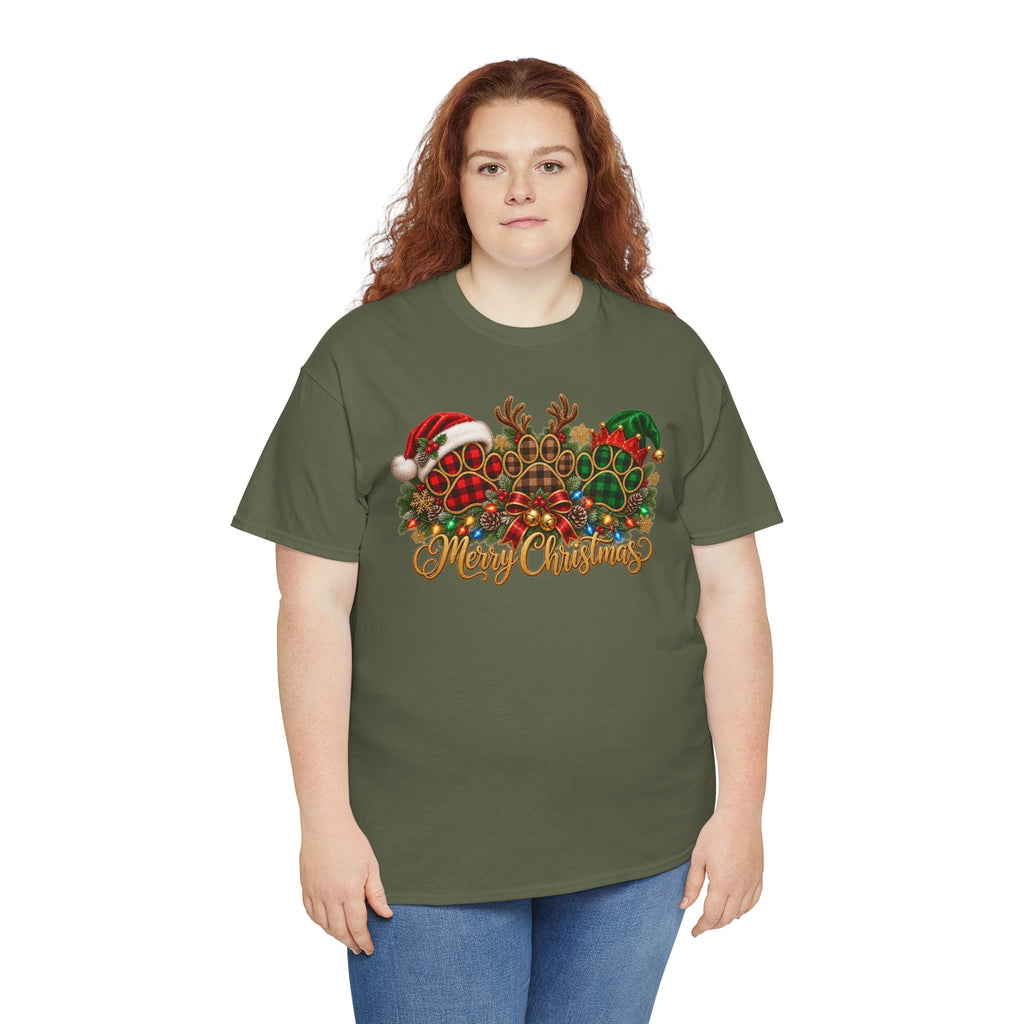 Merry Christmas Paw Prints Holiday Graphic Tee