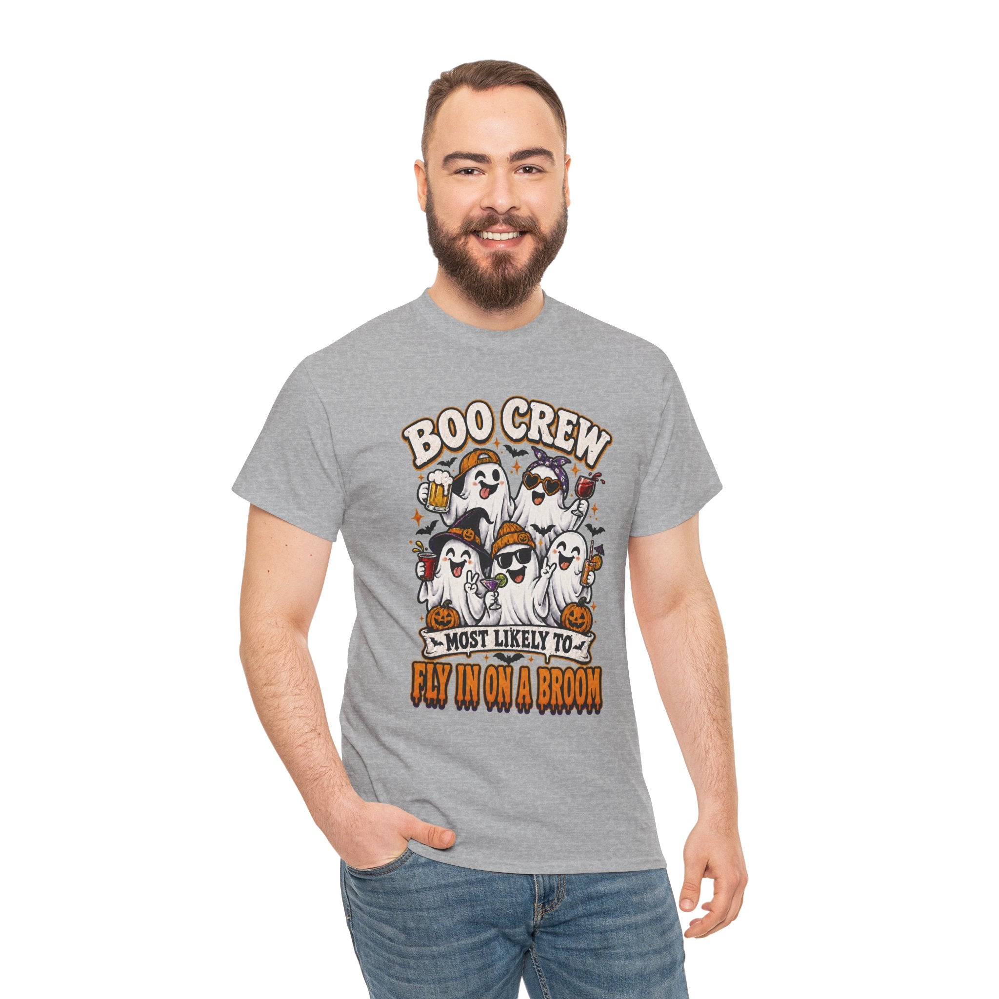 Boo Crew T-Shirt — “Most Likely to Fly on a Broom” Halloween Ghost Tee
