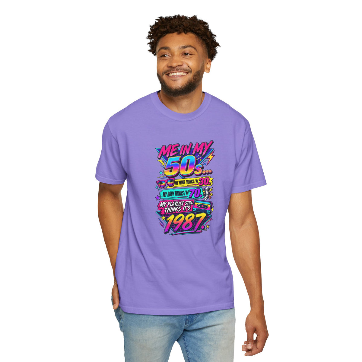 50th Birthday T-Shirt — "Me in My 50s... My Playlist Still Thinks It’s 1987" Retro Graphic Tee