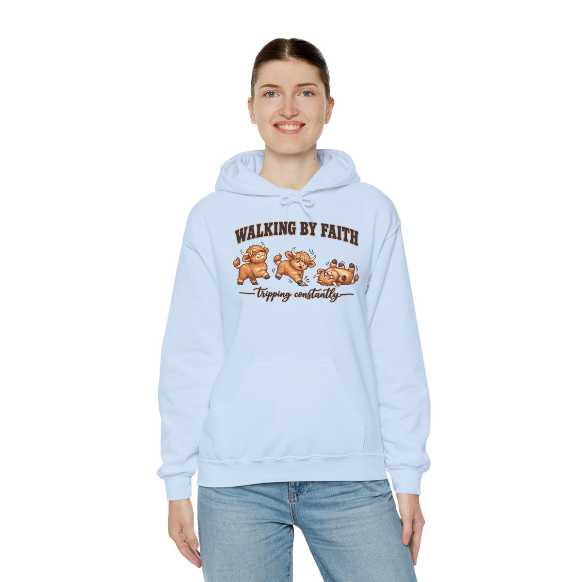 Walking by Faith Christian Highland Cow Hoodie