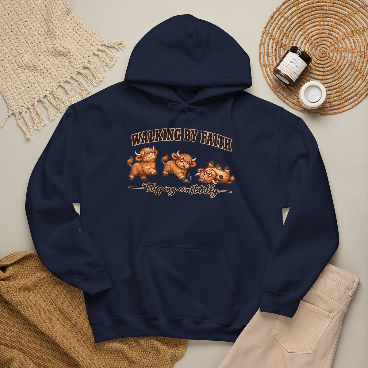 Walking by Faith Christian Highland Cow Hoodie
