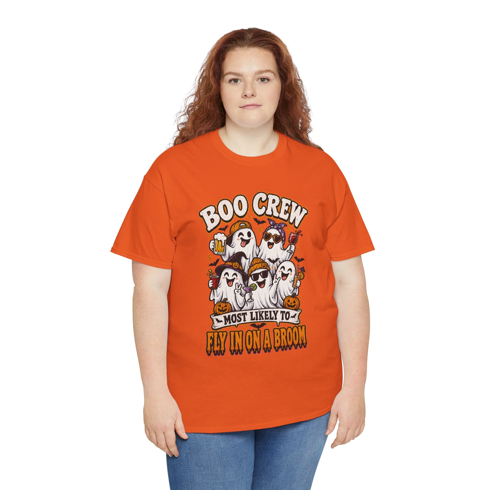 Boo Crew T-Shirt — “Most Likely to Fly on a Broom” Halloween Ghost Tee