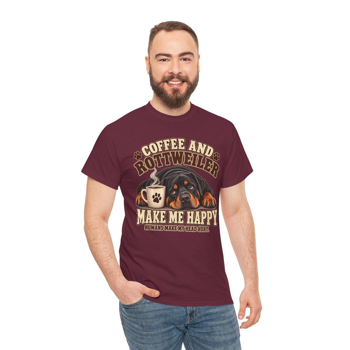 Coffee and Rottweiler Tee — "Coffee and Rottweiler Make Me Happy" Dog Lover Shirt