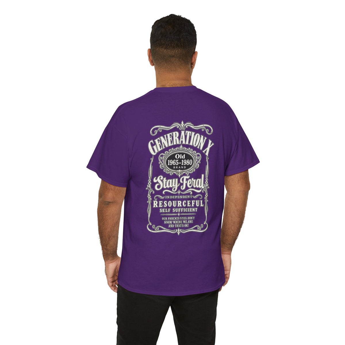 Generation X T‑Shirt — 'Stay Feral' Vintage Whiskey Label Tee (Born 1965–1980)