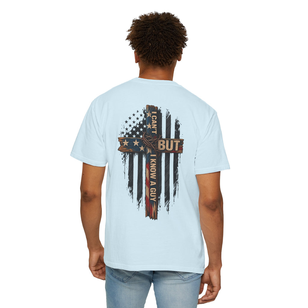T-Shirt — 'I Can't But I Know A Guy' American Flag Cross Graphic