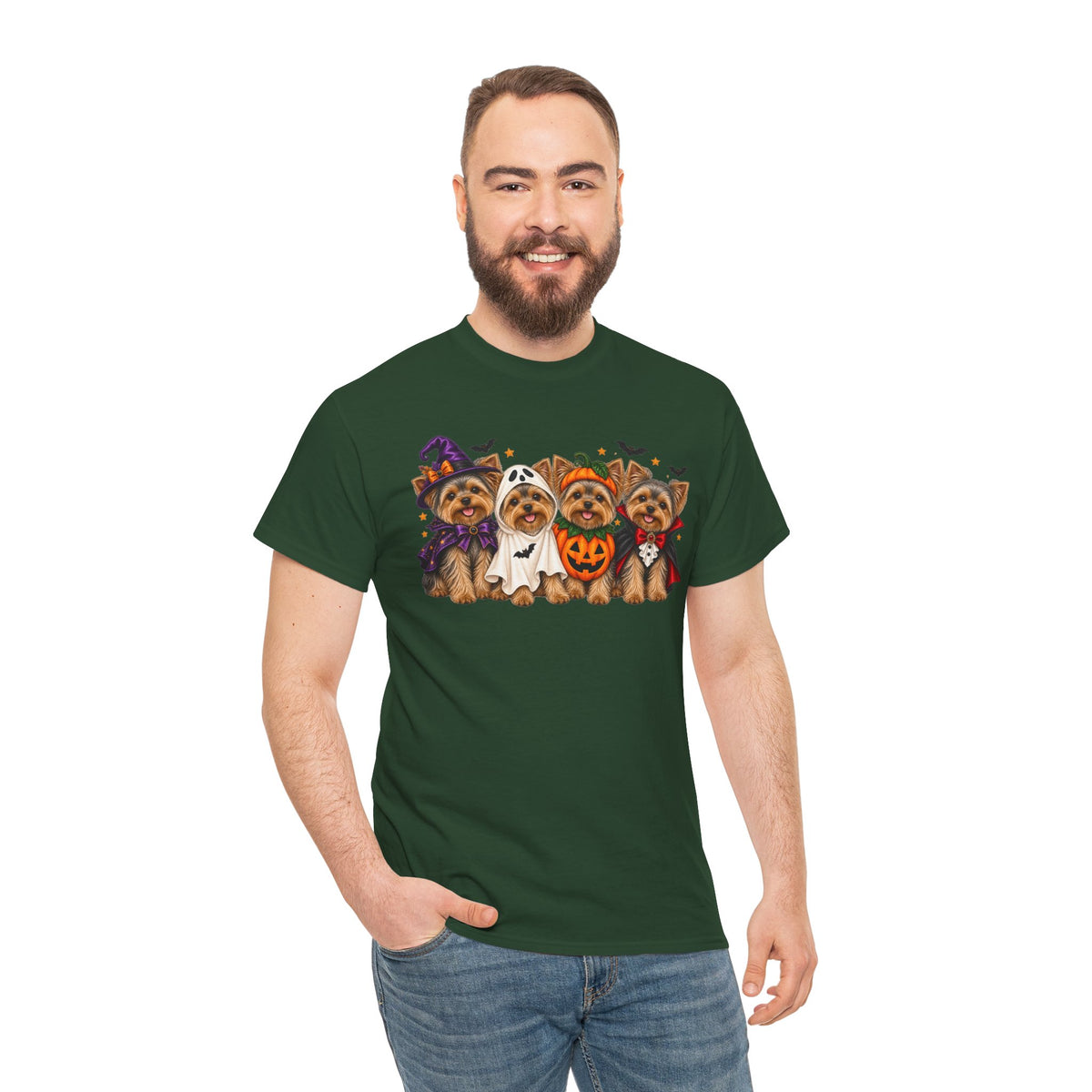 Halloween Yorkie T-Shirt — Cute Yorkies in Costumes (Pumpkin, Ghost, Witch, Vampire)