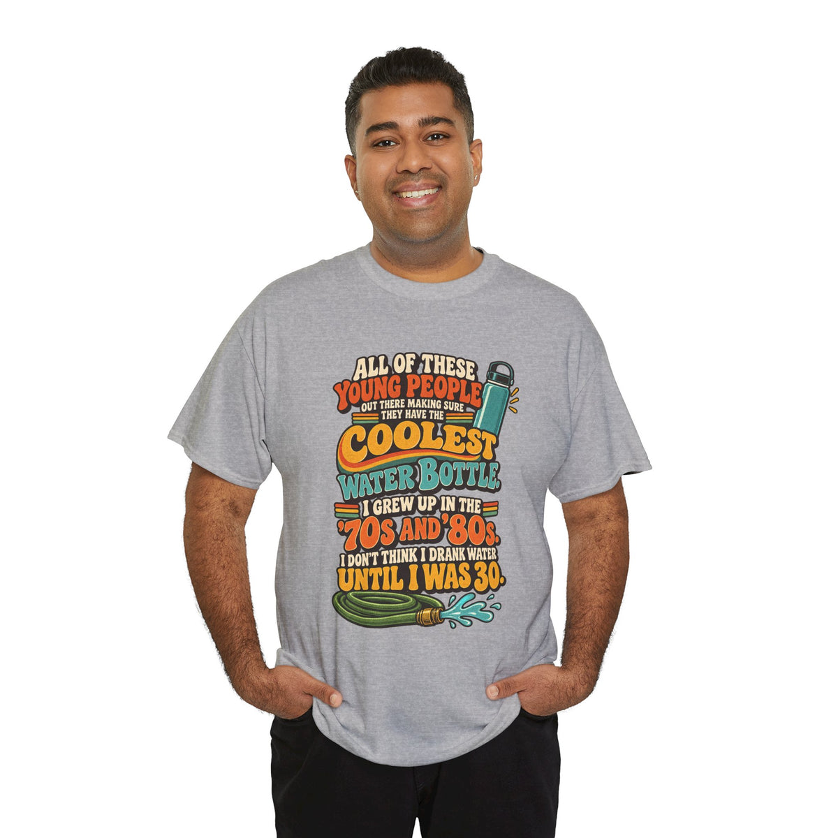 Retro 70s-80s Funny Water Bottle Tee — "Coolest Water Bottle" Graphic T-Shirt