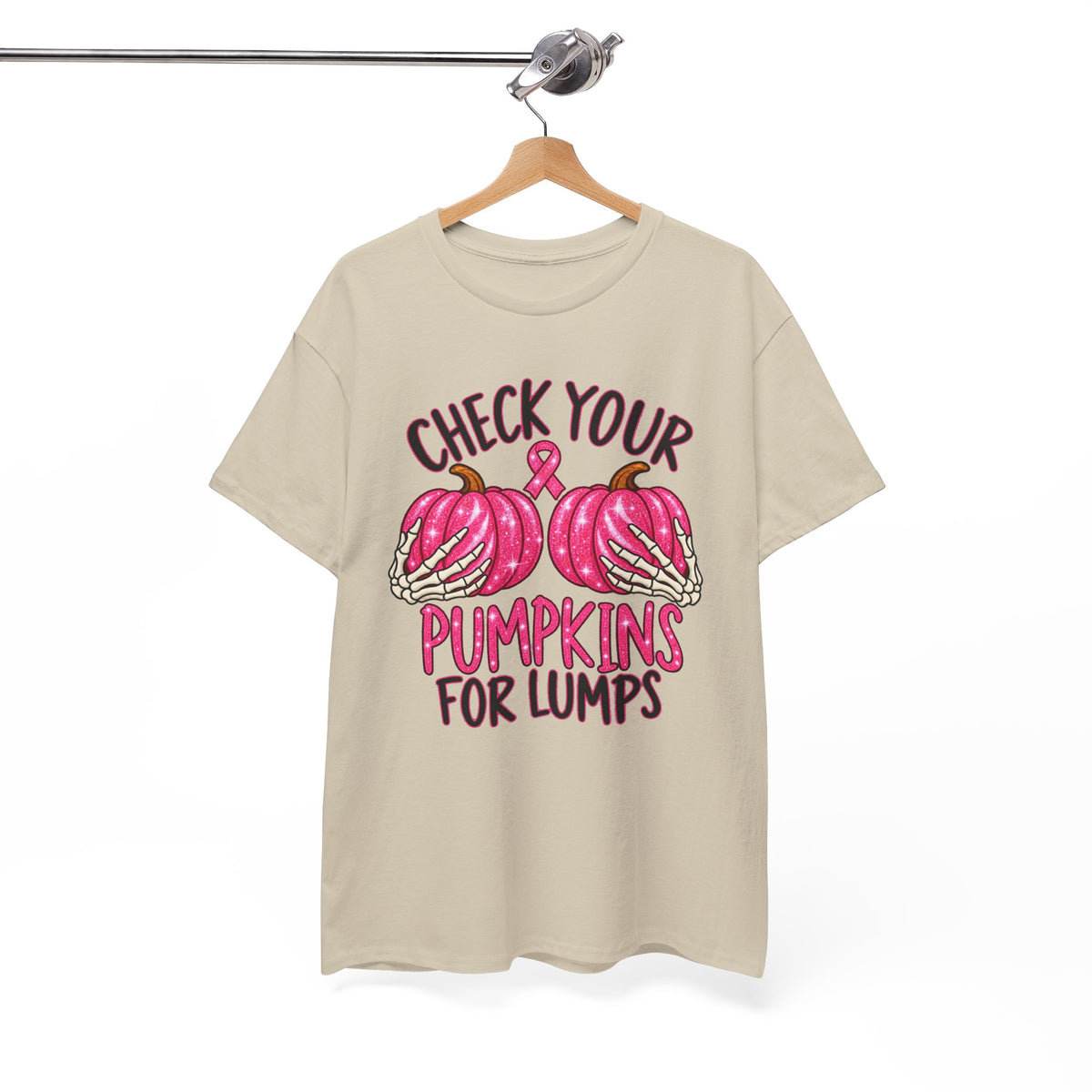 Breast Cancer Awareness T-Shirt — "Check Your Pumpkins for Lumps" Pink Ribbon Tee