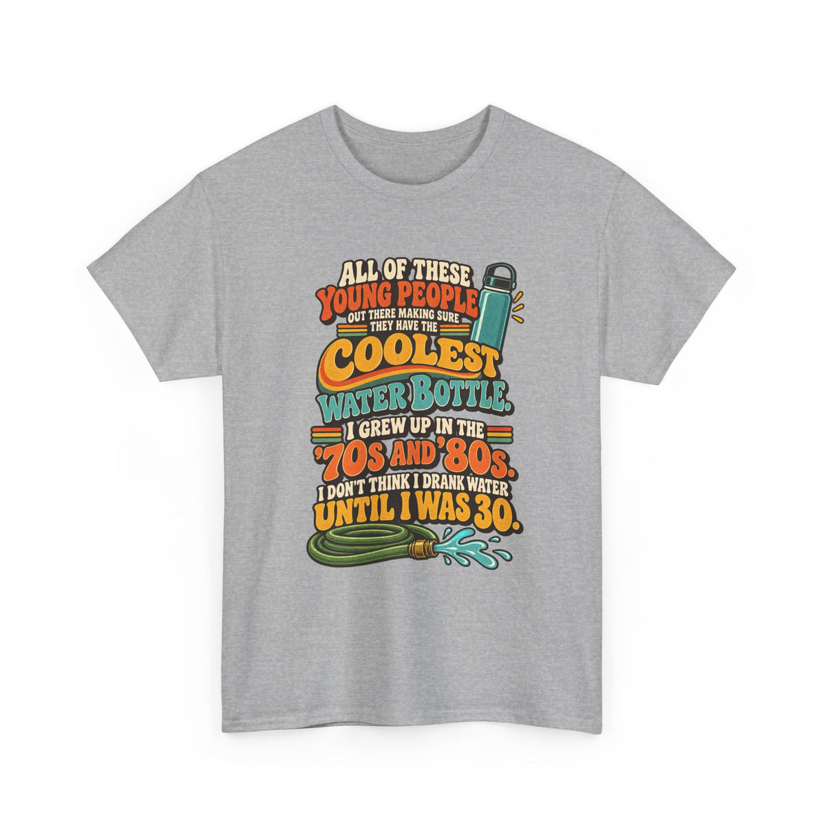 Retro 70s-80s Funny Water Bottle Tee — "Coolest Water Bottle" Graphic T-Shirt