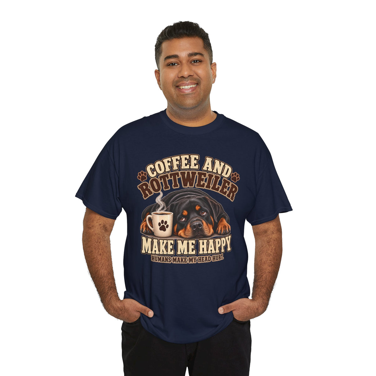 Coffee and Rottweiler Tee — "Coffee and Rottweiler Make Me Happy" Dog Lover Shirt