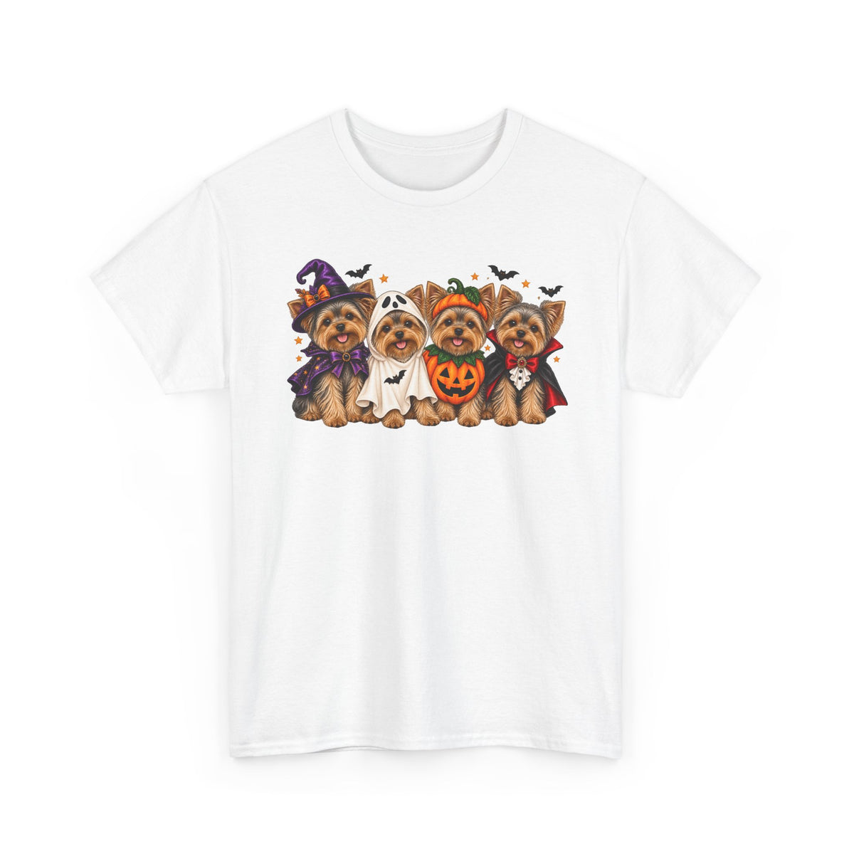 Halloween Yorkie T-Shirt — Cute Yorkies in Costumes (Pumpkin, Ghost, Witch, Vampire)