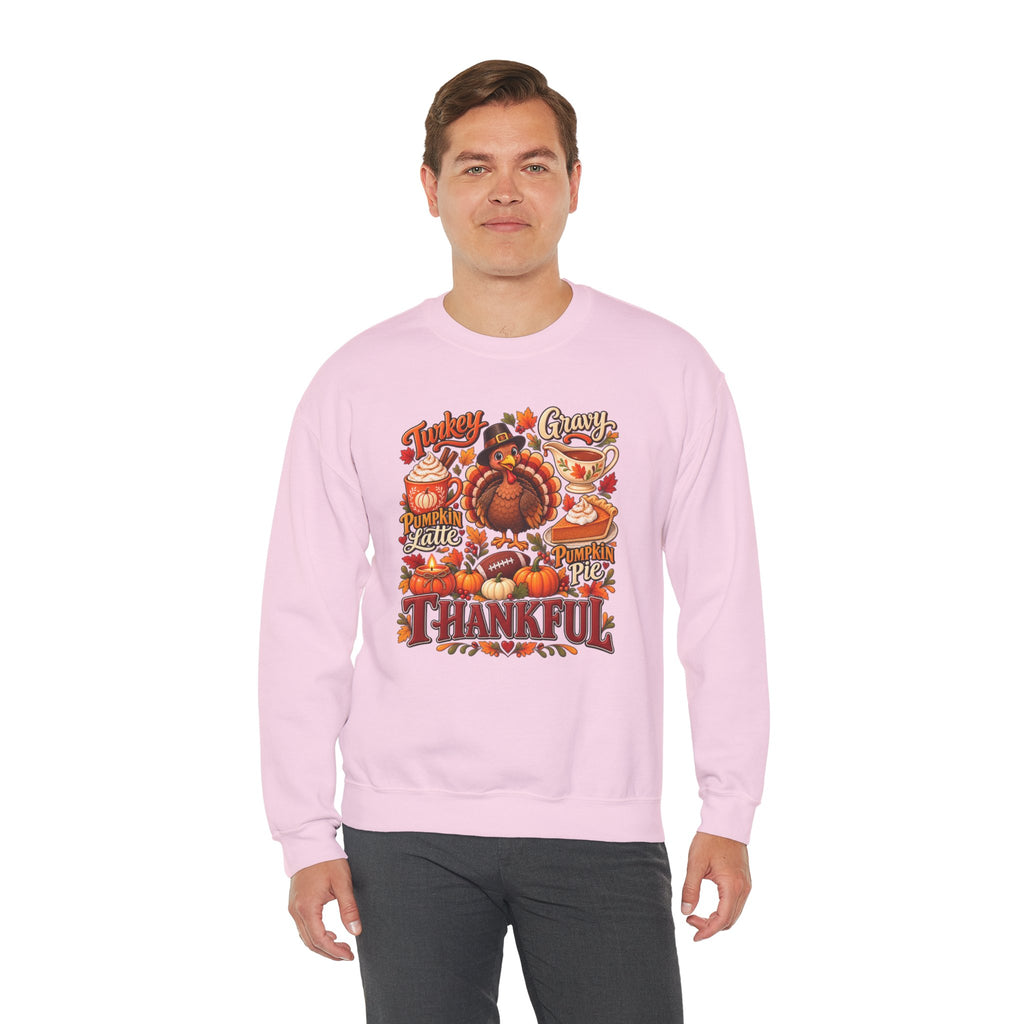 Thankful Thanksgiving Sweatshirt — Cute Turkey & Fall Harvest Crewneck