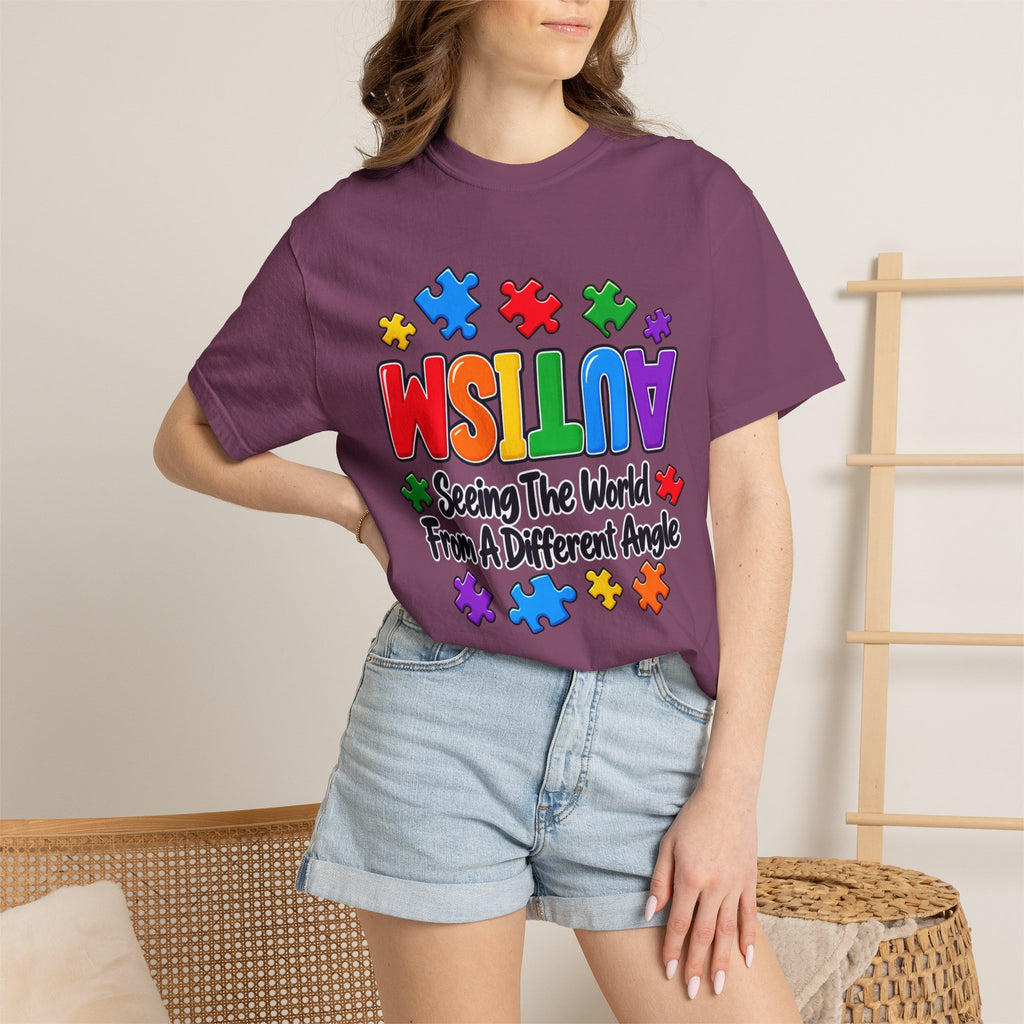 Autism Awareness T-Shirt — "Seeing the World From a Different Angle" Puzzle Design