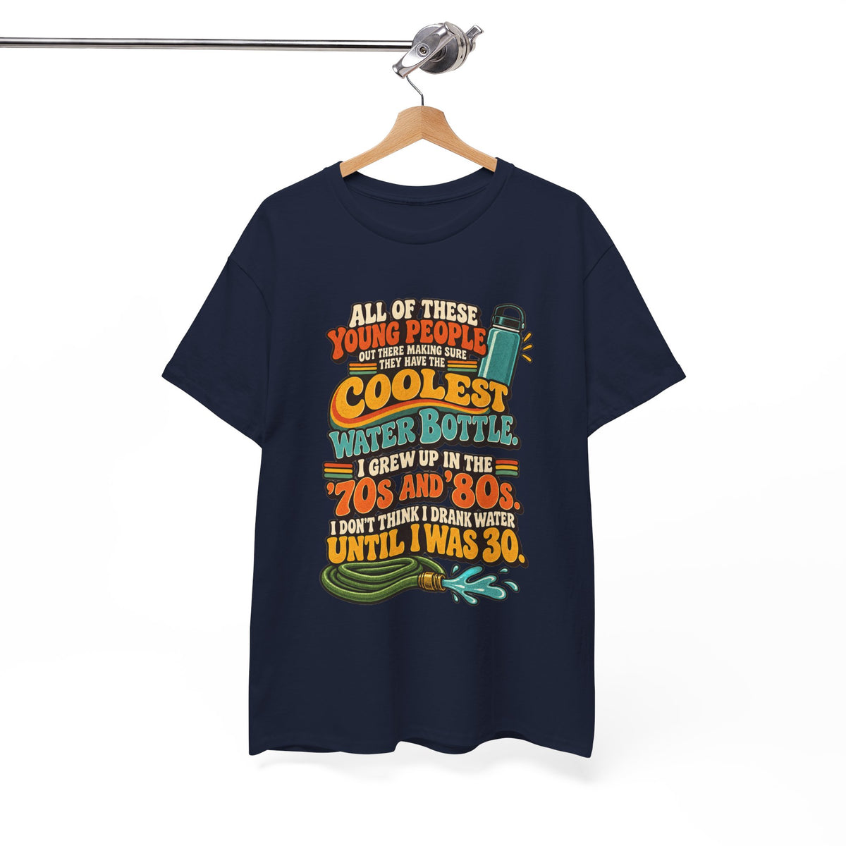 Retro 70s-80s Funny Water Bottle Tee — "Coolest Water Bottle" Graphic T-Shirt