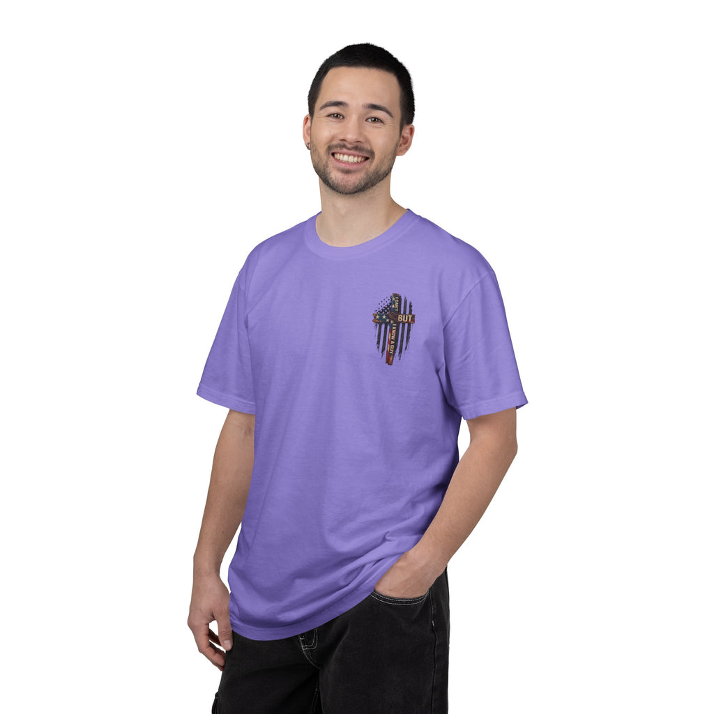 T-Shirt — 'I Can't But I Know A Guy' American Flag Cross Graphic