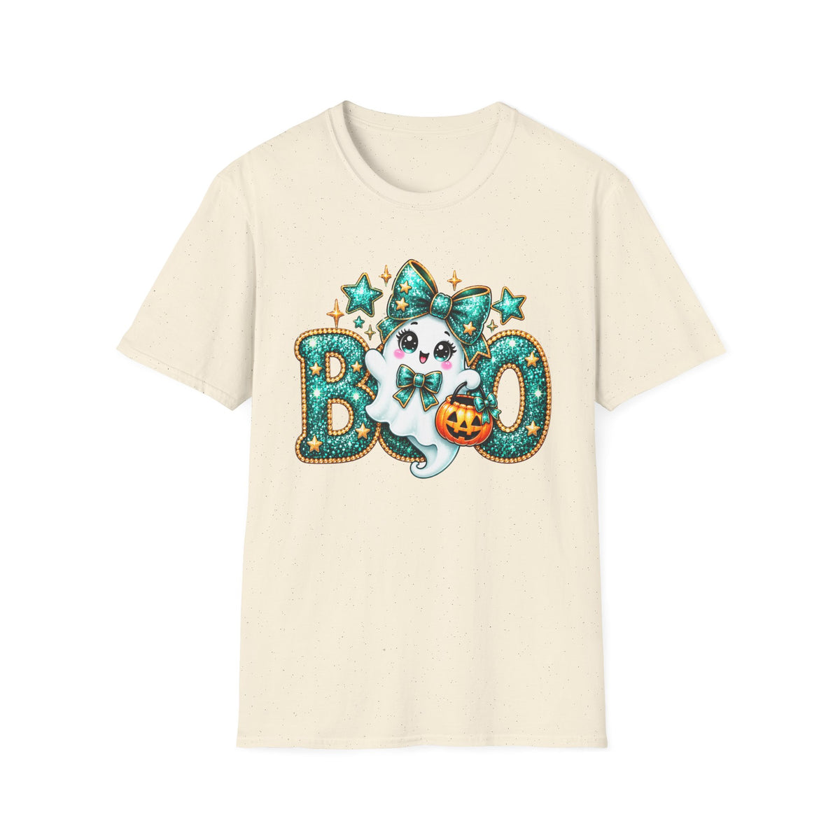 Boo Ghost Graphic T-Shirt — Cute Teal Glitter Halloween Tee
